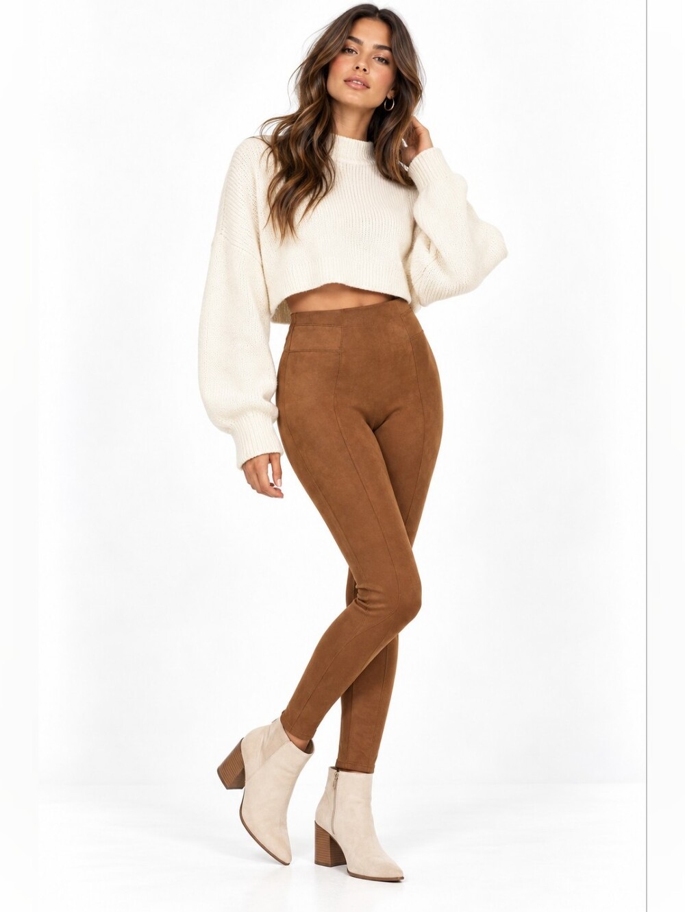 SPANX Brown Faux Suede Seamed Leggings Pants 1X